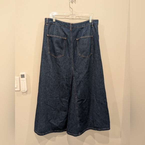 NWOT Zara Denim Flare A Line Maxi Midi Skirt Size Large Blue Long - Picture 2 of 4